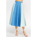 Colorblock Linen Skirt - Blue