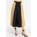 Colorblock Linen Skirt - Tan / Black