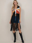 The Sunset Social Colorblock Fringe Vest Saints & Hearts