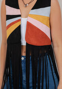 The Sunset Social Colorblock Fringe Vest Saints & Hearts