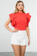 Bright Coral Flutter Top - Plus Size