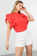 Bright Coral Flutter Top - Plus Size