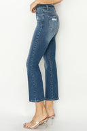 Medium Wash High Rise Crop Flare Jeans