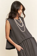 Crewneck Cinch-Tie Top & Pants Set Davi & Dani