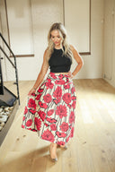 Ruched Waist Floral Midi Skirt