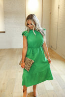 Kelly Green Gauze Dress w/ Rope Tie