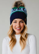 Green, Lt. Blue & Navy Ski Pom Hat