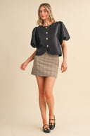 CROPPED SATIN FINISH BUTTON UP TOP MTP5230 &MERCI