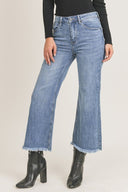 High Waisted Frayed Ankle Wide Leg Jeans