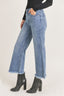 High Waisted Frayed Ankle Wide Leg Jeans