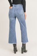 High Waisted Frayed Ankle Wide Leg Jeans