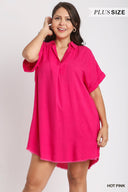 Frayed Fuchsia Collared Dress - Plus Size