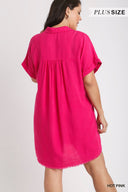 Frayed Fuchsia Collared Dress - Plus Size