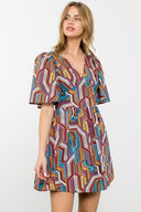 Geometric Flutter Sleeve Mini Dress - Plus Size