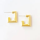 Gold square hoop earrings on a white background