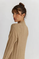 Marie Tan Turtleneck Sweater Dress