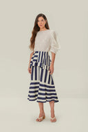 Mixed Stripes Navy Midi Skirt