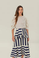 Mixed Stripes Navy Midi Skirt