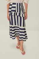 Mixed Stripes Navy Midi Skirt