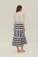 Mixed Stripes Navy Midi Skirt