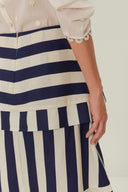 Mixed Stripes Navy Midi Skirt