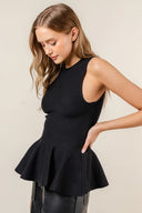 Black Peplum Knit Top