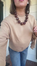 On the Fringe Crewneck Sweatshirt – Camel