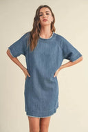 Raw Edge Detail Denim Dress