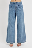 Light Wash Pleated Denim