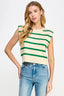 Sleeveless Striped Knit Top - Green / Cream