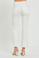 White Mid-Rise Ankle Boot Cut Jeans